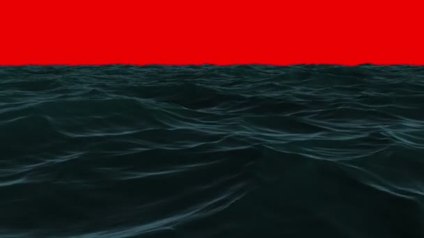 Schokkerig Oceaan onder rood scherm hemel — Stockvideo