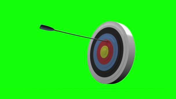 Flechas volando hacia el tablero de dardos — Vídeos de Stock