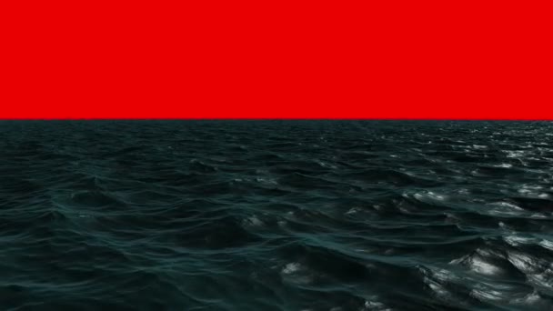 Ασταθής ωκεανό κάτω από οθόνη κόκκινο ουρανό — Αρχείο Βίντεο