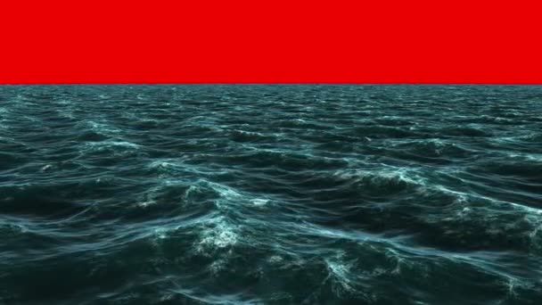 Océano agitado bajo el cielo de pantalla roja — Vídeo de stock