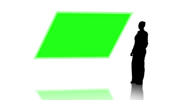 Silhouette of businesswoman presenting chroma key — Stock Video