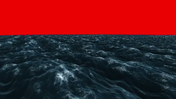 Kırmızı ekran gökyüzü altında fırtınalı okyanus — Stok video