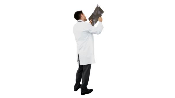 Młody lekarz stojący z x-ray — Wideo stockowe
