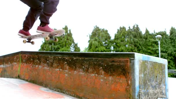 Skateboarder patinaj în aer liber skatepark — Videoclip de stoc