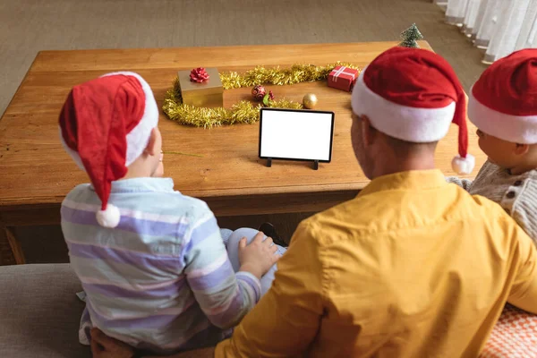 Father Two Sons Having Video Call Digital Tablet Copy Space — Stock Photo, Image