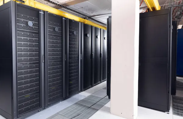 Data Center Multiple Rows Fully Operational Server Racks Modern Cloud — Stock Photo, Image