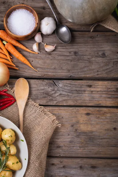 Primo Piano Più Ingredienti Alimentari Posate Con Spazio Copia Superficie — Foto Stock