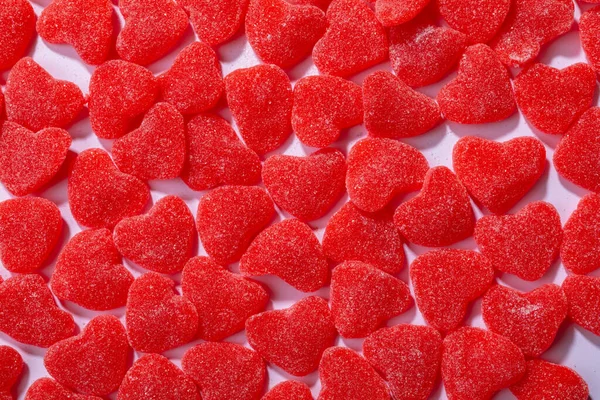 Full Frame Shot Fresh Red Heart Shape Candies Overhead View — Stock Photo, Image