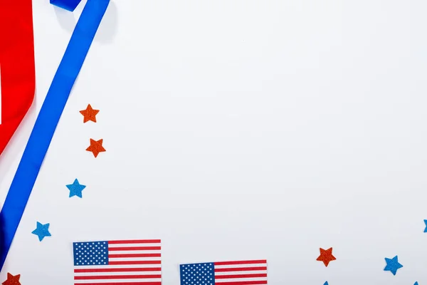 Overhead View Usa Flag Star Shape Confetti Ribbon Copy Space – stockfoto