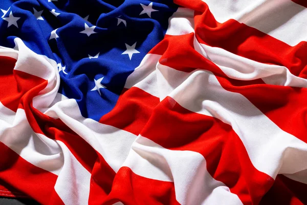 Volledig Frame Van Verschrompelde Amerikaanse Vlag Met Sterren Strepen Patriottisme — Stockfoto