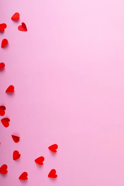 Direttamente Sopra Colpo Decorazione Forma Cuore Sfondo Rosa Spazio Copia — Foto Stock