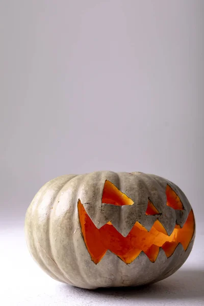 Kompozycja Halloween Jack Latarni Miejsca Kopiowania Szarym Tle Horror Strach — Zdjęcie stockowe