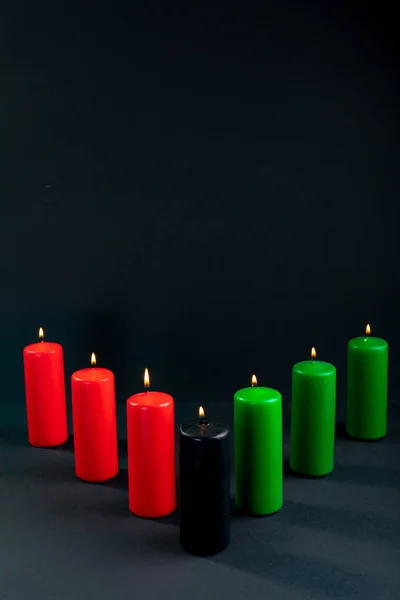 Samenstelling Van Halloween Kaarsen Kopieer Ruimte Zwarte Achtergrond Horror Angst — Stockfoto