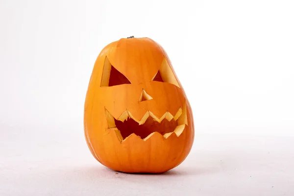 Composición Halloween Jack Linterna Espacio Copia Sobre Fondo Blanco Horror —  Fotos de Stock