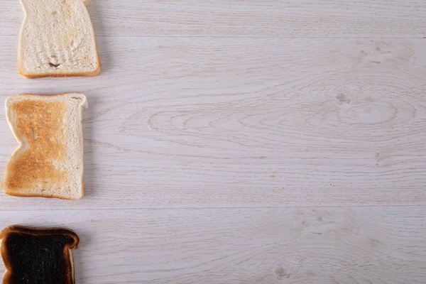 Directly Shot Toasted Burnt Bread Slices Row Table Copy Space — Stock Photo, Image