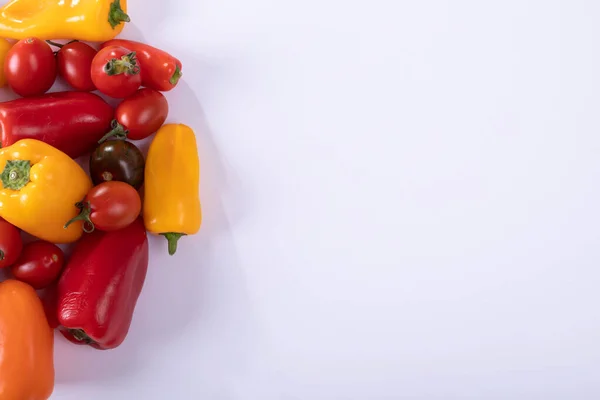 Bovenaanzicht Van Verse Tomaten Paprika Witte Achtergrond Met Kopieerruimte Ongewijzigd — Stockfoto