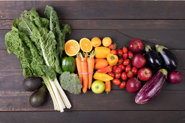 Vista Aérea Varias Frutas Verduras Orgánicas Frescas Mesa Espacio Copia —  Fotos de Stock