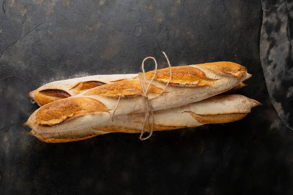 Overhead View Baguettes Tied String Table Unaltered Healthy Food French — Stock Photo, Image