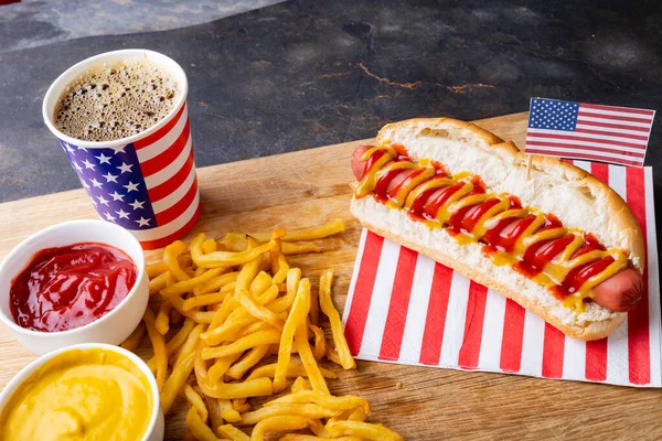 High Angle View Hot Dog Meal American Flag Served Serving — Stock Photo, Image