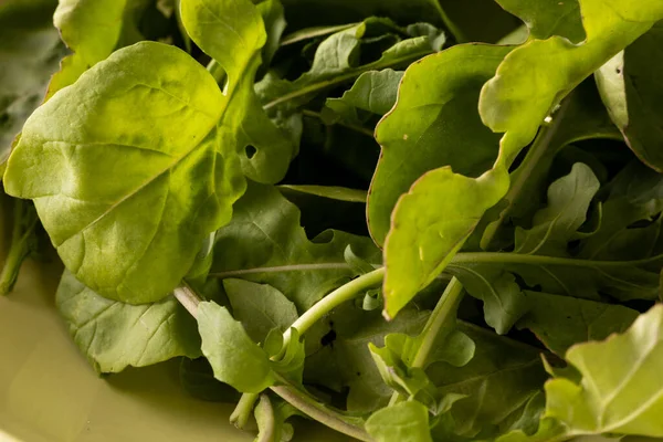 Gros Plan Sur Les Légumes Feuilles Verts Frais Aliments Sains — Photo