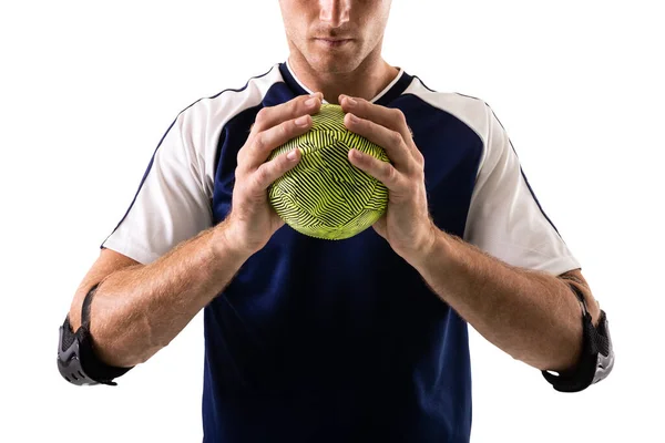 Midsection Young Male Caucasian Athlete Holding Green Ball While Playing — Stock Photo, Image