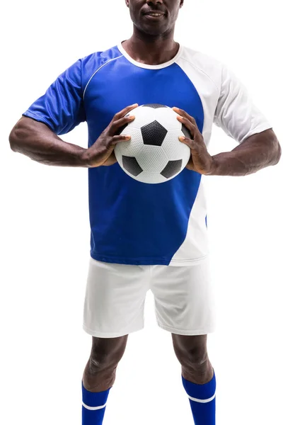 Midsection Young Male African American Soccer Player Holding Ball White — Foto de Stock