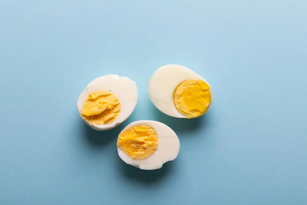 Directly View Fresh Boiled White Egg Halves Blue Background Copy — Stock Photo, Image