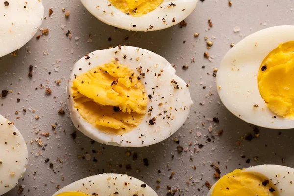 Overhead Close View Fresh Boiled White Eggs Peppercorn Seasoning Unaltered — Stock Photo, Image