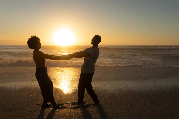 Full Length Side View Happy African American Couple Holding Hands — Stock Photo, Image