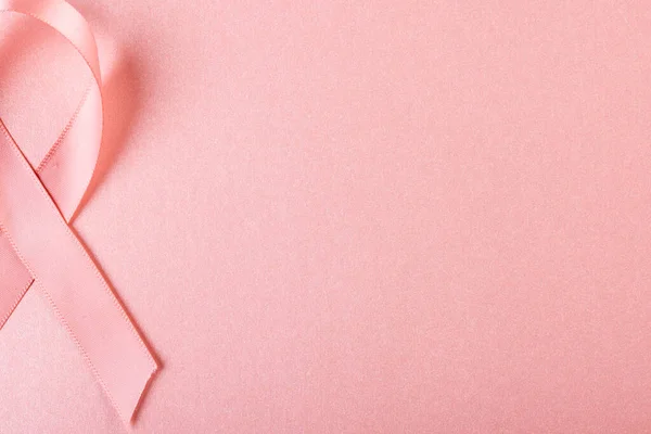Directly Shot Pink Breast Cancer Awareness Ribbon Isolated Pink Background — Fotografia de Stock