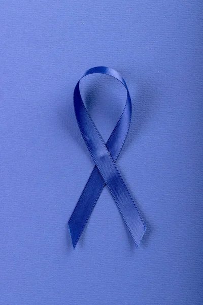 Close Blue Stomach Cancer Awareness Ribbon Isolated Blue Background Copy — Foto de Stock