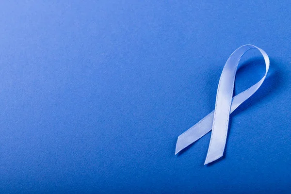 High Angle View Blue Stomach Cancer Awareness Ribbon Isolated Blue — Fotografia de Stock