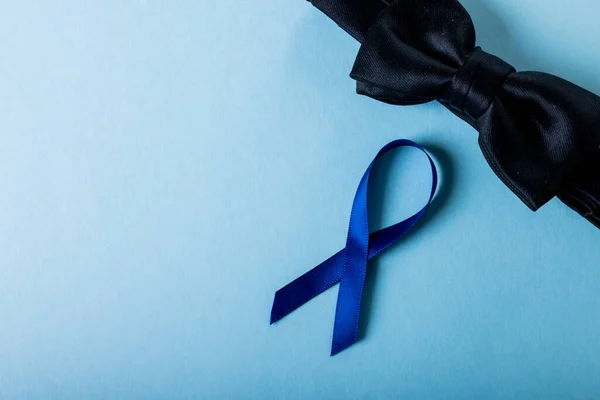 Directly Shot Blue Prostate Cancer Awareness Ribbon Black Bowtie Blue — Stockfoto