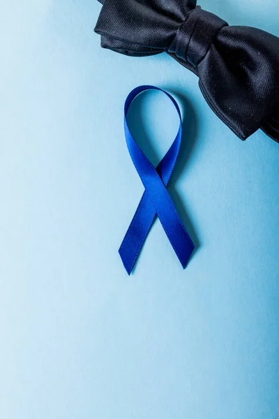 Directly Shot Blue Prostate Cancer Awareness Ribbon Black Bowtie Blue — Stock Photo, Image