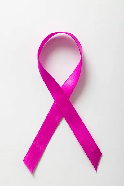 Overhead View Pink Breast Cancer Awareness Ribbon Isolated White Background — Stockfoto