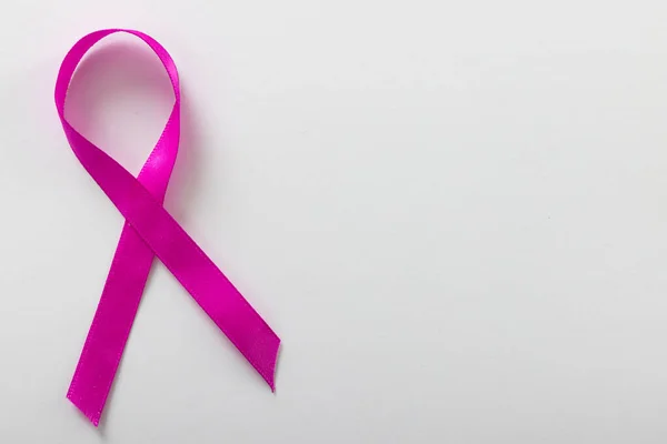 Overhead View Pink Breast Cancer Awareness Ribbon Isolated White Background — Zdjęcie stockowe