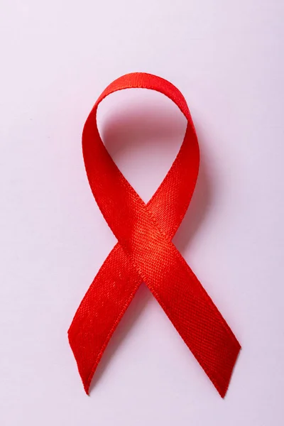 Overhead Close Red Aids Awareness Ribbon Isolated White Background Copy — 图库照片