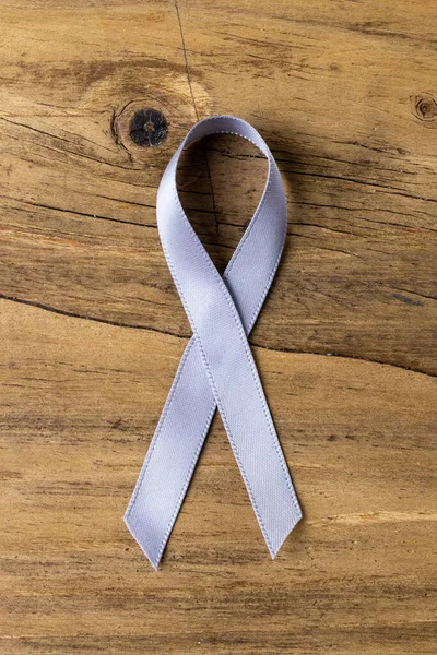 Overhead Clos Blue Stomach Cancer Awareness Ribbon Wooden Table Copy — Stock Photo, Image