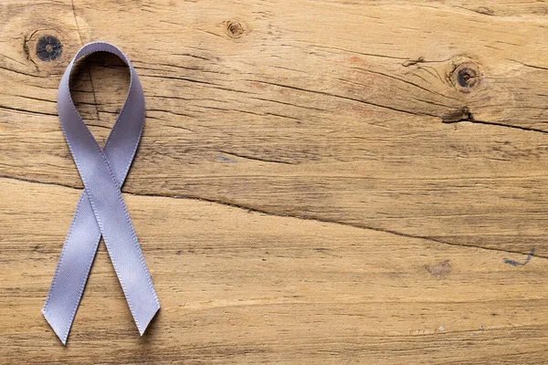 Directly Shot Blue Stomach Cancer Awareness Ribbon Wooden Table Copy — Stock Photo, Image