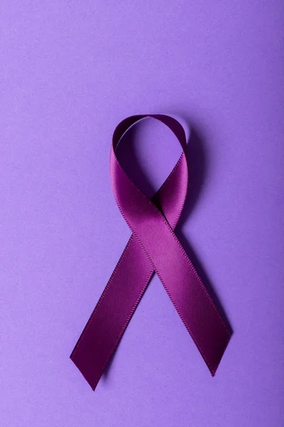 Close Purple Awareness Ribbon Isolated Purple Background Copy Space Epilepsy — Fotografia de Stock