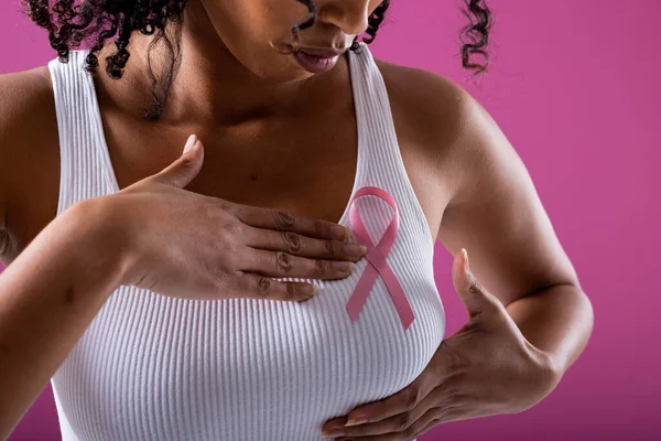Midsection African American Mid Adult Woman Pink Breast Cancer Awareness — Foto de Stock