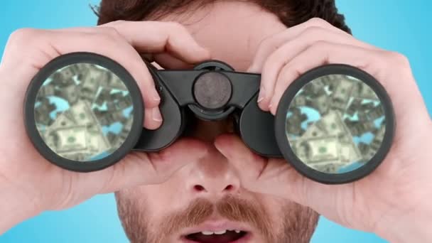 Man Looking Binoculars Money — Stock Video