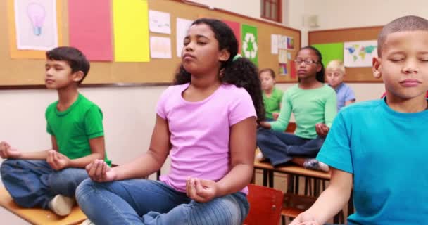 Ученики Занимаются Йогой Классе Начальной Школы — стоковое видео