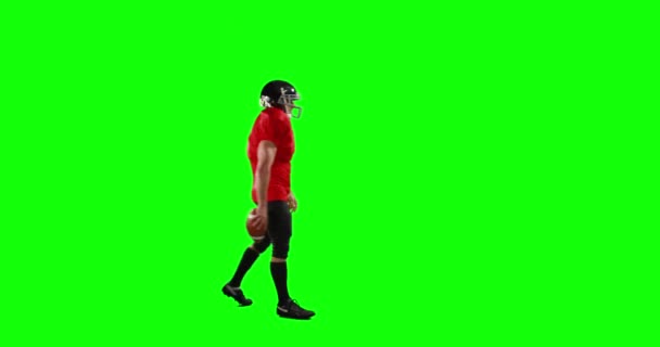 グリーン スクリーンの背景を応援してアメリカン フットボール プレーヤー — ストック動画