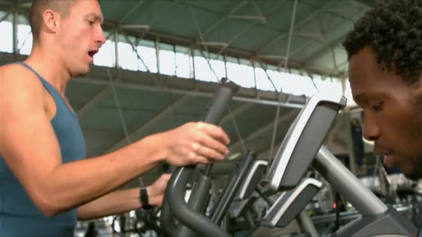 Fit Homme Exercice Dans Salle Gym Avec Entraîneur Ralenti Séquence Vidéo Libre De Droits