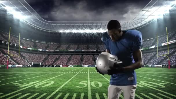 American Football Speler Zijn Helm Dragen Stadium — Stockvideo