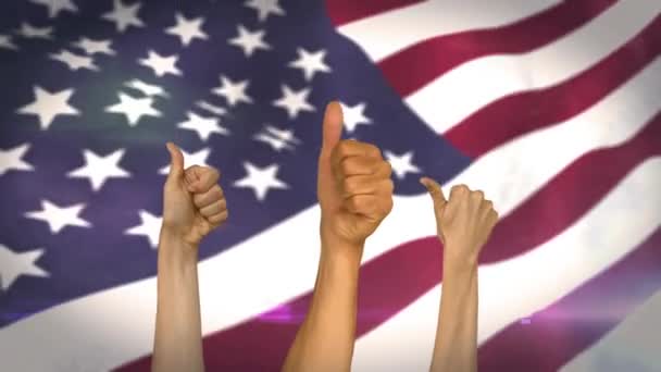 アメリカ国旗に対してデジタル複合親指 — ストック動画