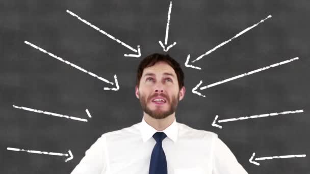 Stressed Businessman Hands Head Grey Background — Stock Video