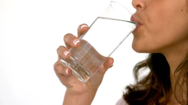 Casual Vrouw Glas Water Drinken Slow Motion — Stockvideo