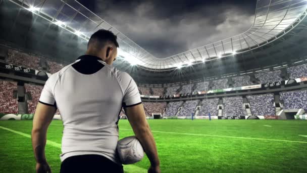 Stadyumda Topu Tutan Ciddi Rugby Oyuncusu — Stok video
